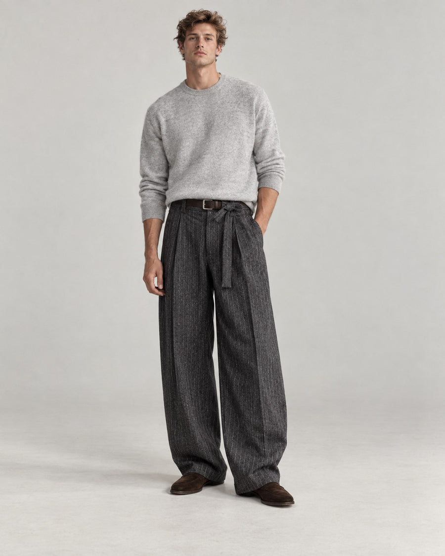 Sableau Pinstripe Barrel Trousers in Grey