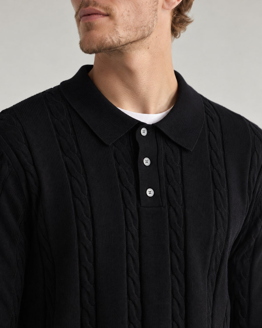 Sableau Cable Polo Sweater in Black