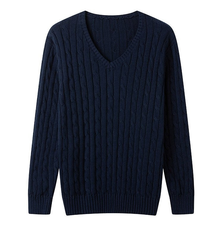 Sableau Cable V-Neck Knit in Navy
