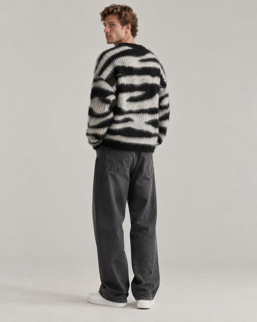 Sableau Zebra-Stripe Mohair-Look Crew in Black Stripe
