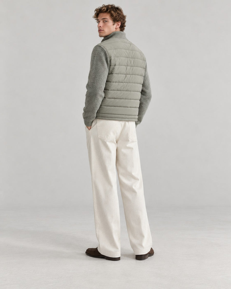 Sableau Knit-Sleeve Quilted Jacket in Green