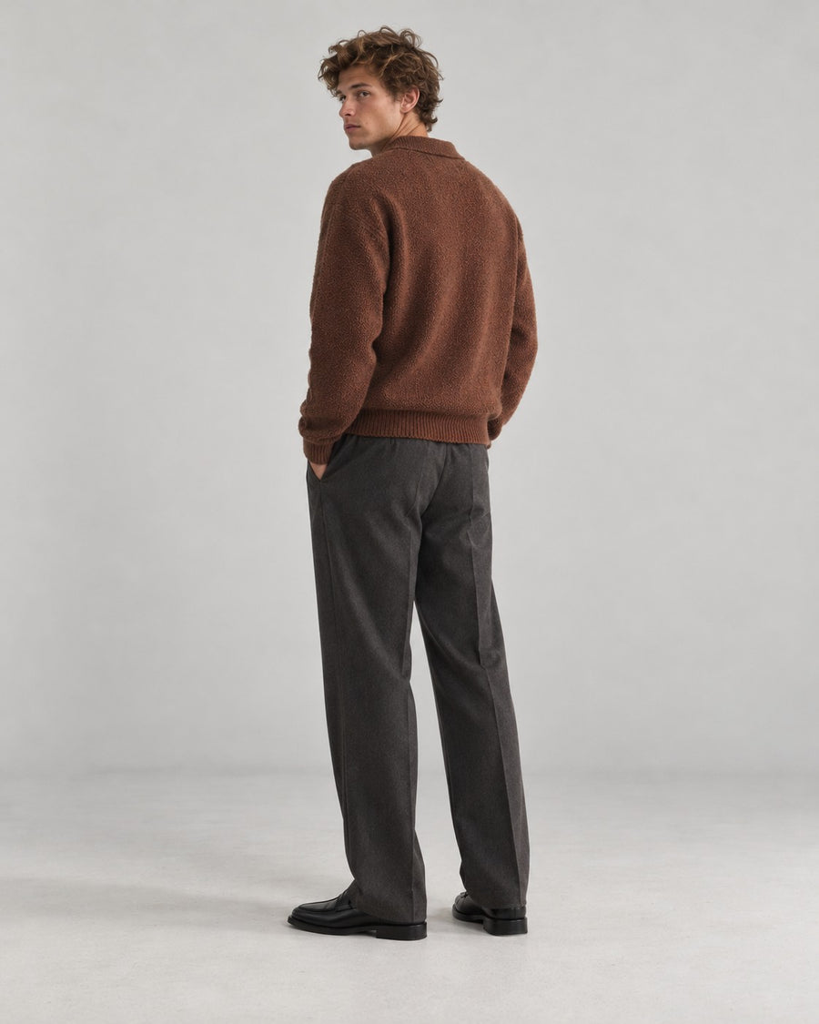 Sableau Open-Collar Knit Polo in Brown