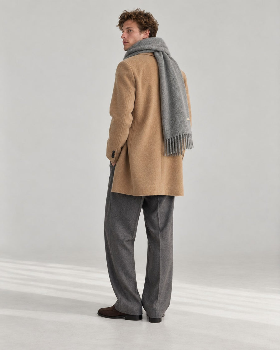 Sableau Fringed Wool-Blend Scarf in Grey