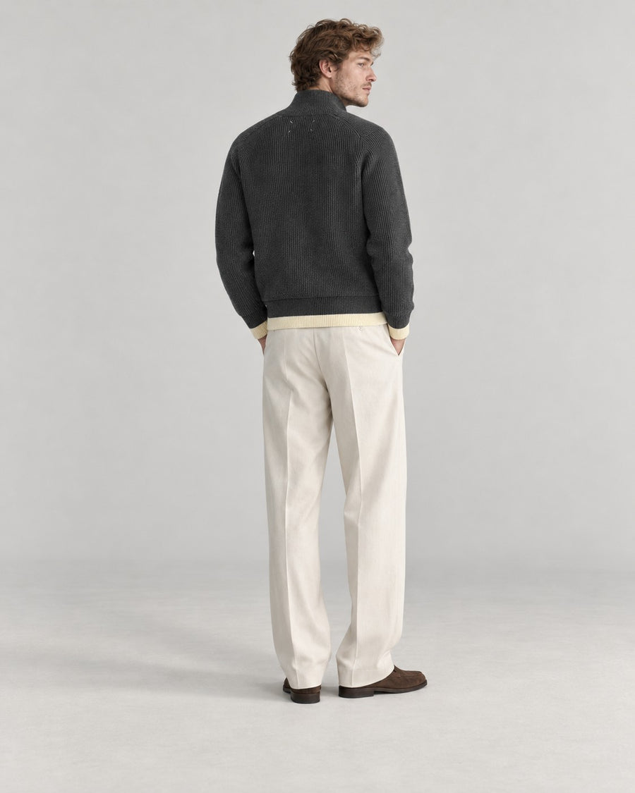 Sableau Contrast-Trim Zip Knit Jacket in Charcoal