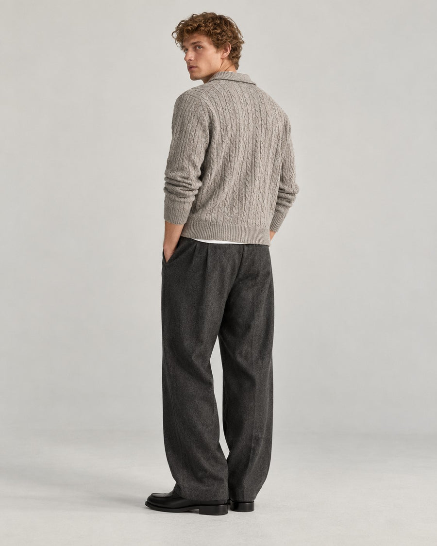 Sableau Cable Knit Polo in Oatmeal