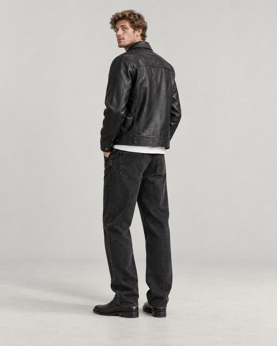 Sableau Leather Shirt Jacket in Black