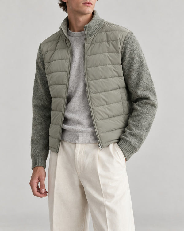 Sableau Knit-Sleeve Quilted Jacket in Green