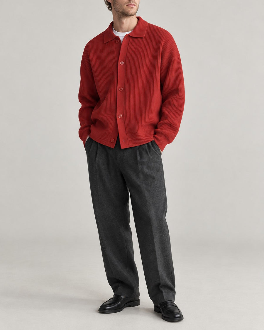 Sableau Ribbed Cardigan Shirt in Red