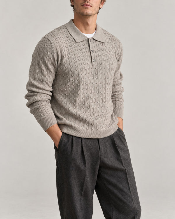Sableau Cable Knit Polo in Oatmeal