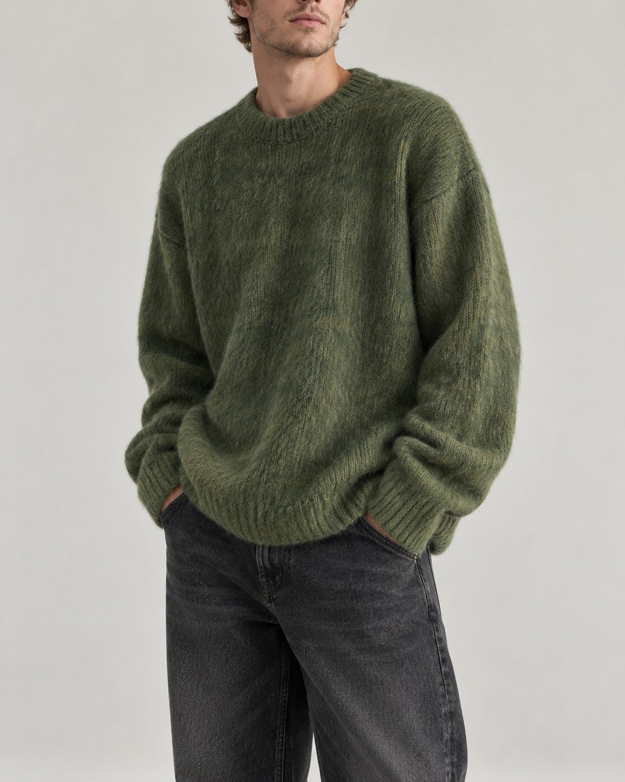 Sableau Mohair-Look Oversized Crew in Green