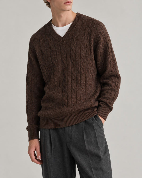 Sableau Cable V-Neck Knit in Coffee