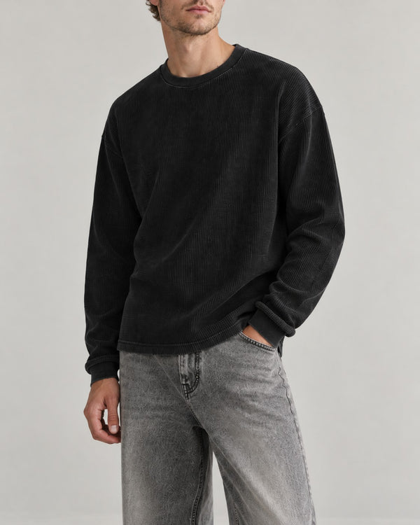 Sableau Washed Waffle Long Sleeve in Black