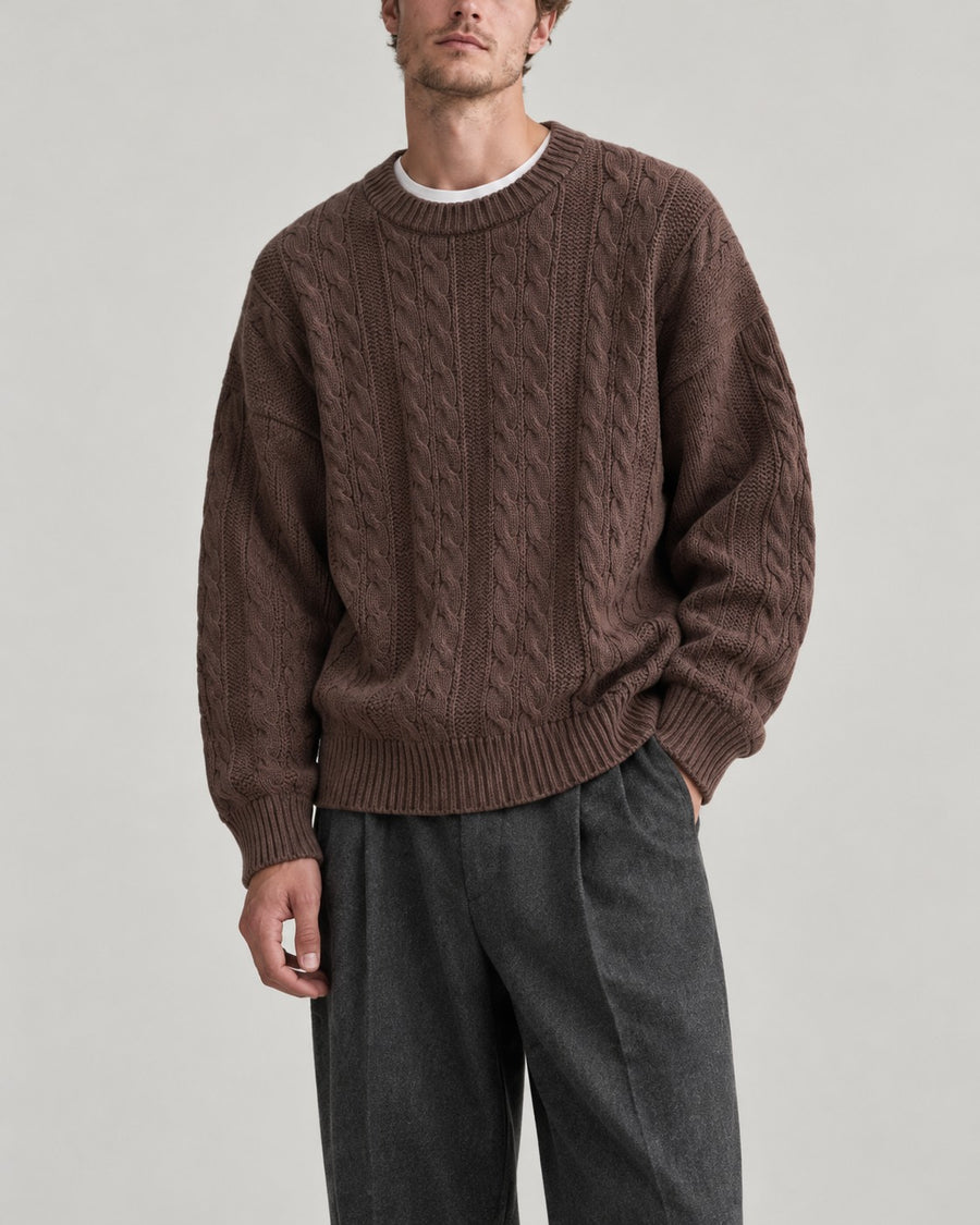Sableau Cable Crew Knit in Beige