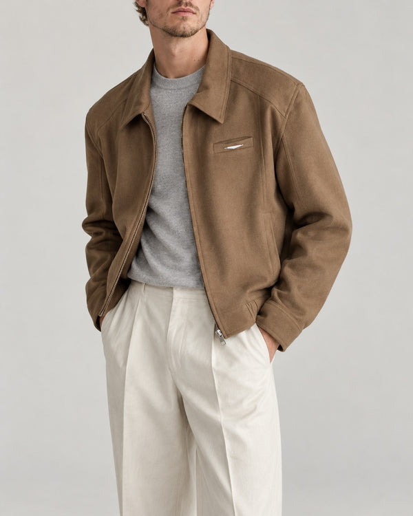 Sableau Wool-Blend Harrington in Brown