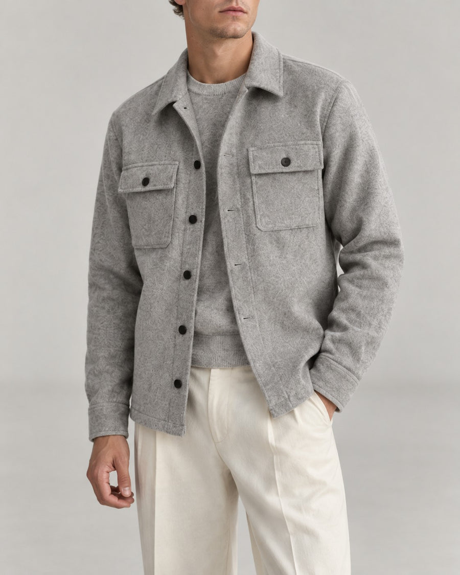 Sableau Brushed Overshirt Jacket in Light Grey