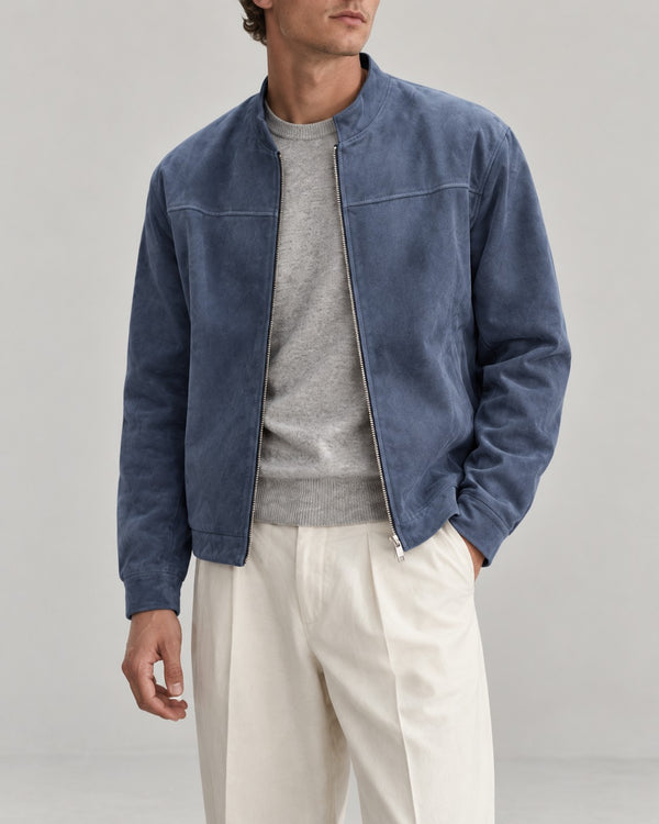Sableau Suede-Look Zip Shirt Jacket in Blue Grey