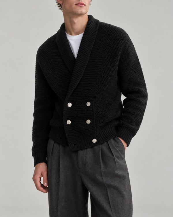 Sableau Shawl-Collar Cardigan in Black