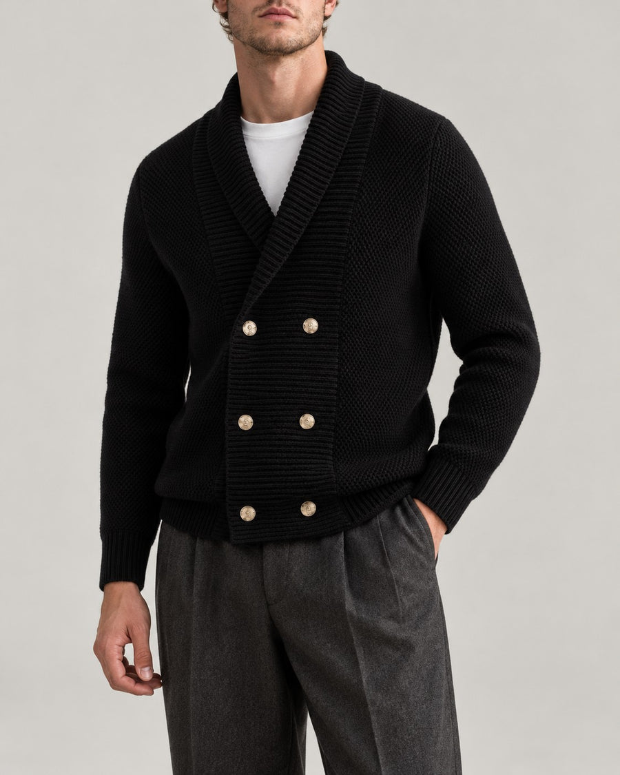 Sableau Double-Breasted Knit Cardigan in Black