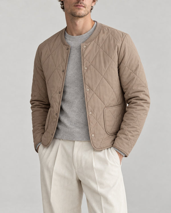 Sableau Collarless Quilted Jacket in Khaki