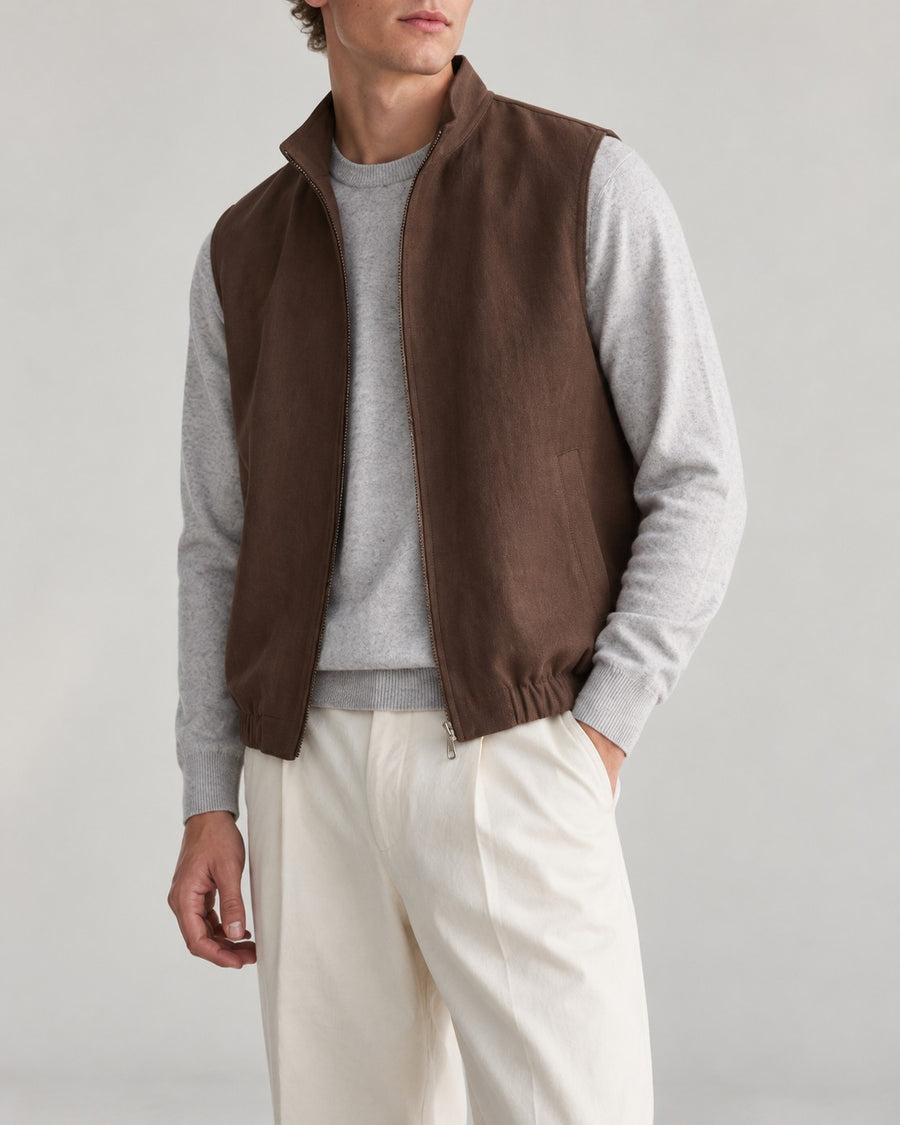 Sableau Linen-Blend Zip Gilet in Brown