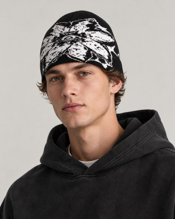 Sableau Jacquard Beanie in Black & White