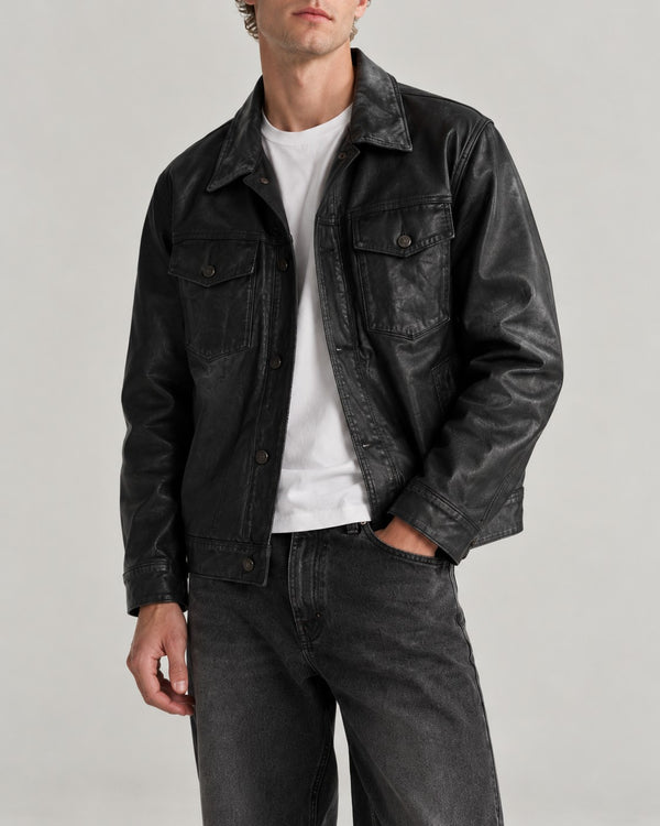 Sableau Leather Shirt Jacket in Black
