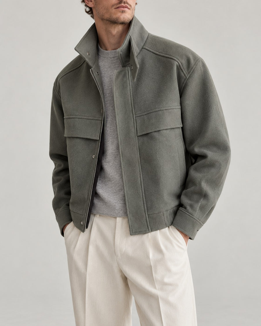 Sableau Wool-Blend Zip Jacket in Green