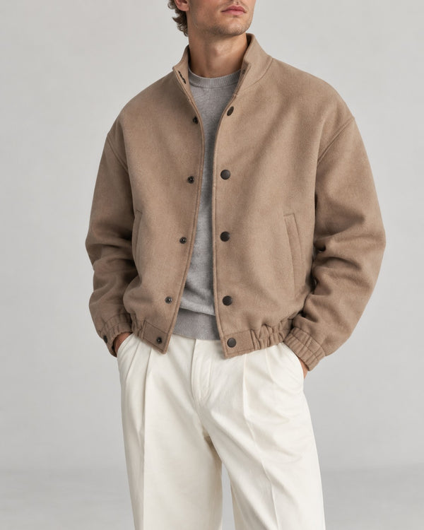 Sableau Wool Stand-Collar Bomber in Camel