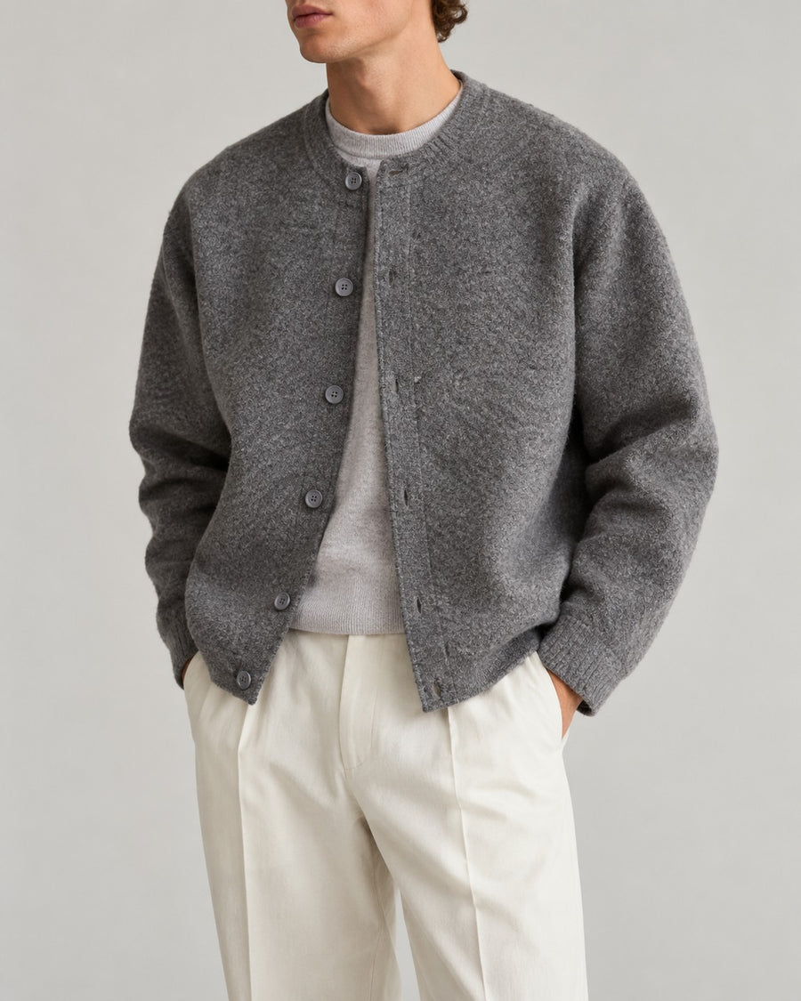 Sableau Collarless Wool-Feel Jacket in Grey