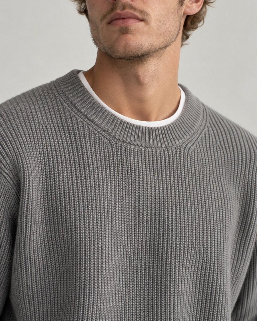 Sableau Ribbed Cotton Crew Knit in Grey
