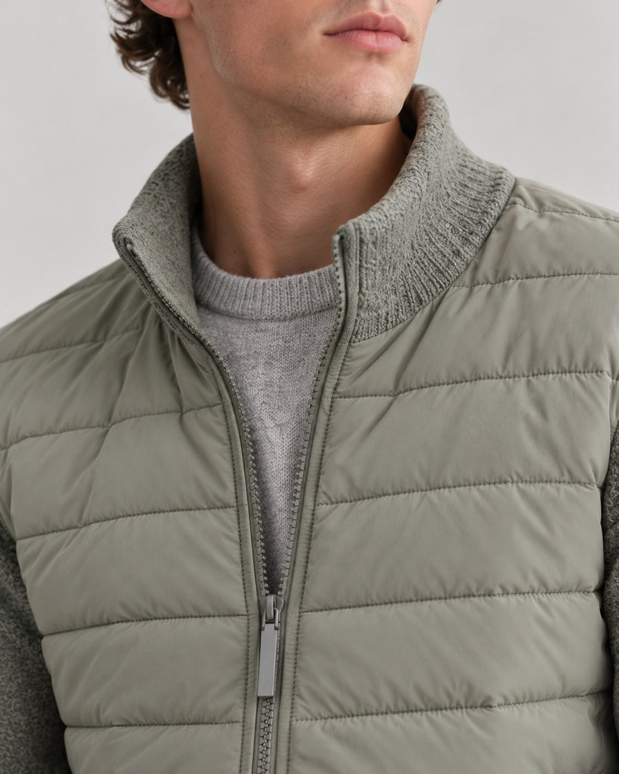 Sableau Knit-Sleeve Quilted Jacket in Green