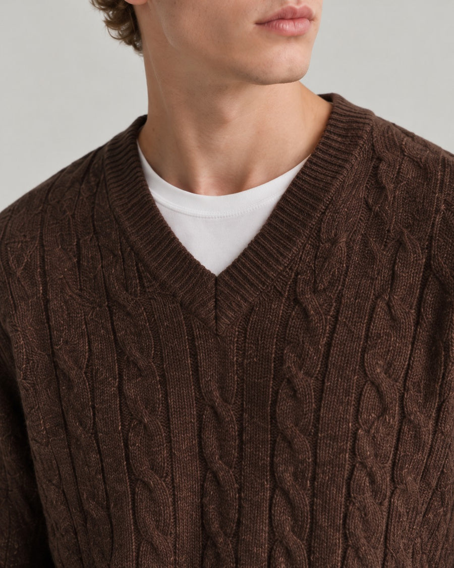Sableau Cable V-Neck Knit in Coffee