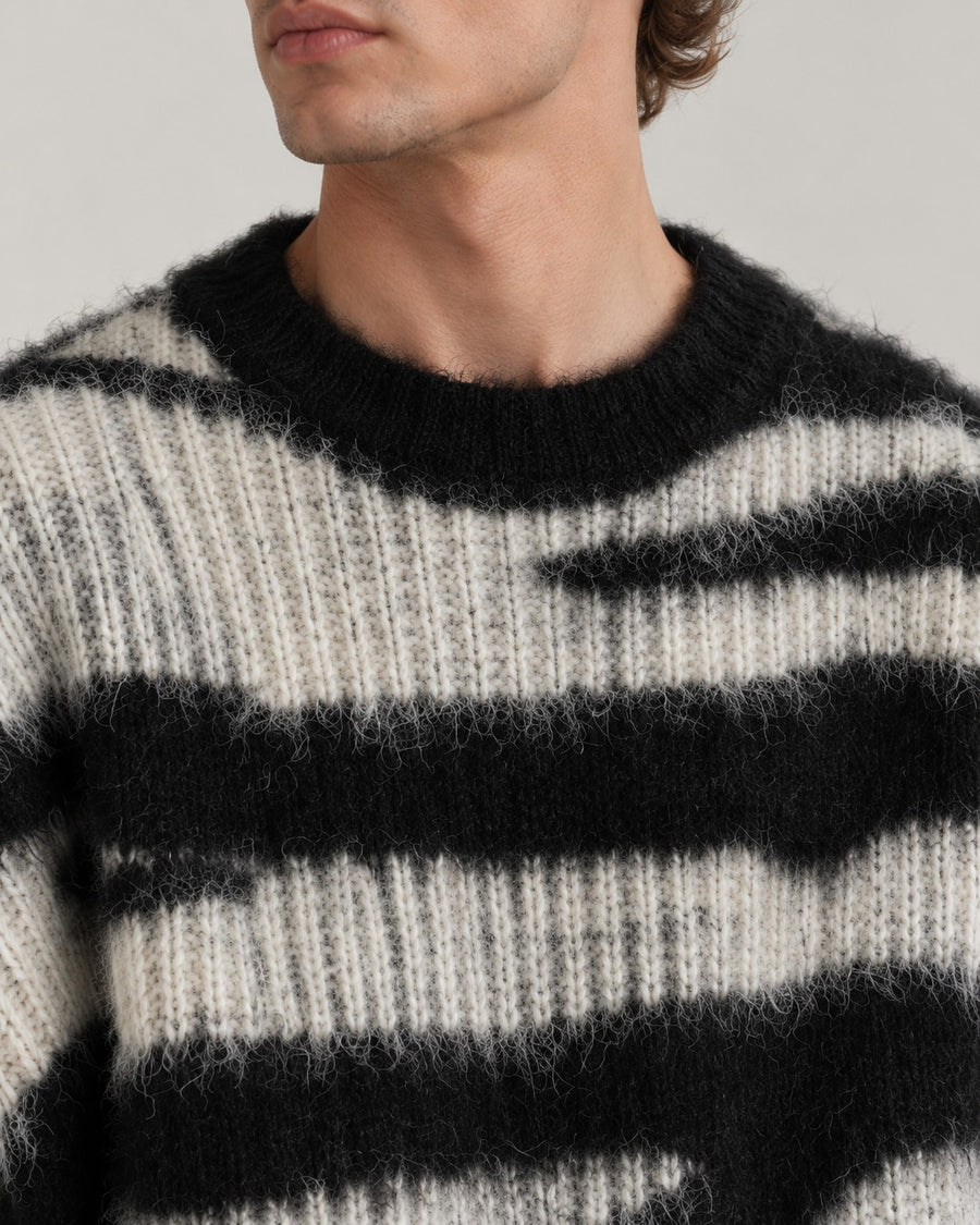 Sableau Zebra-Stripe Mohair-Look Crew in Black Stripe