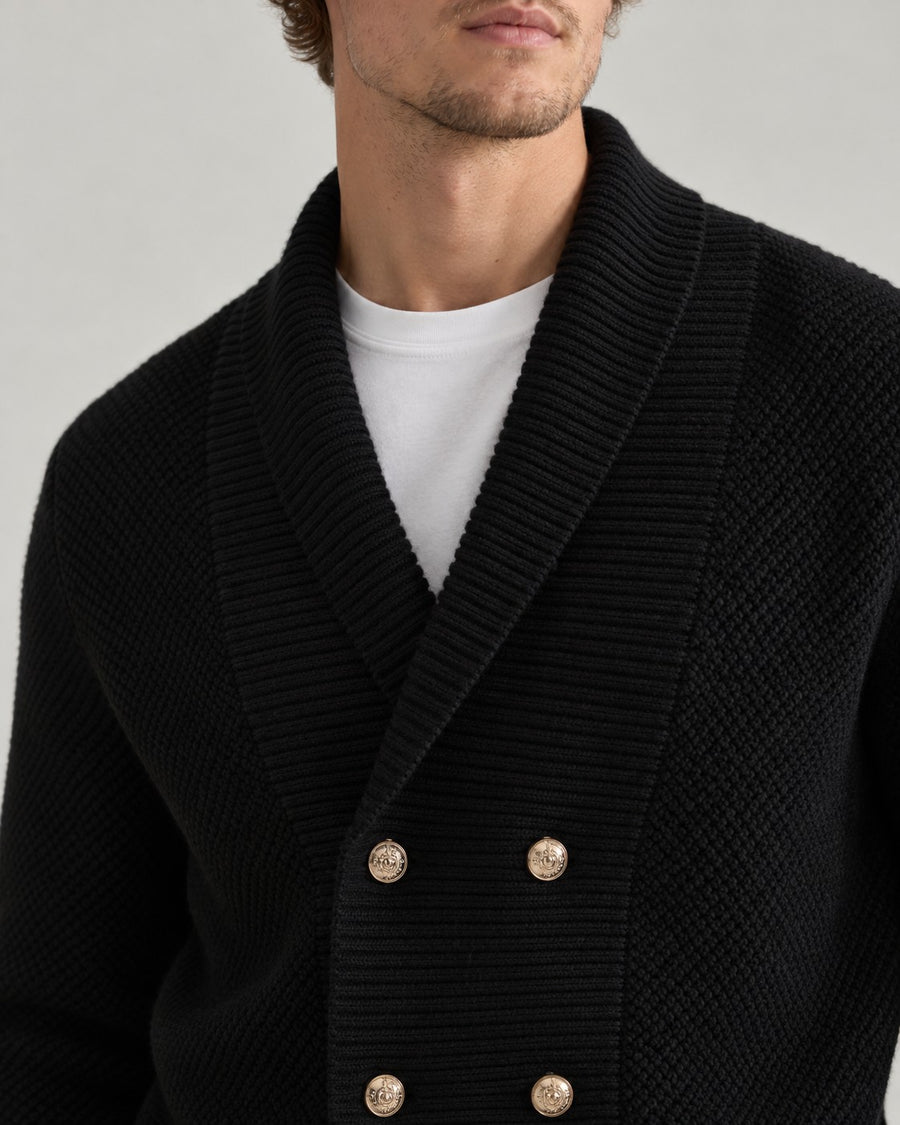 Sableau Double-Breasted Knit Cardigan in Black