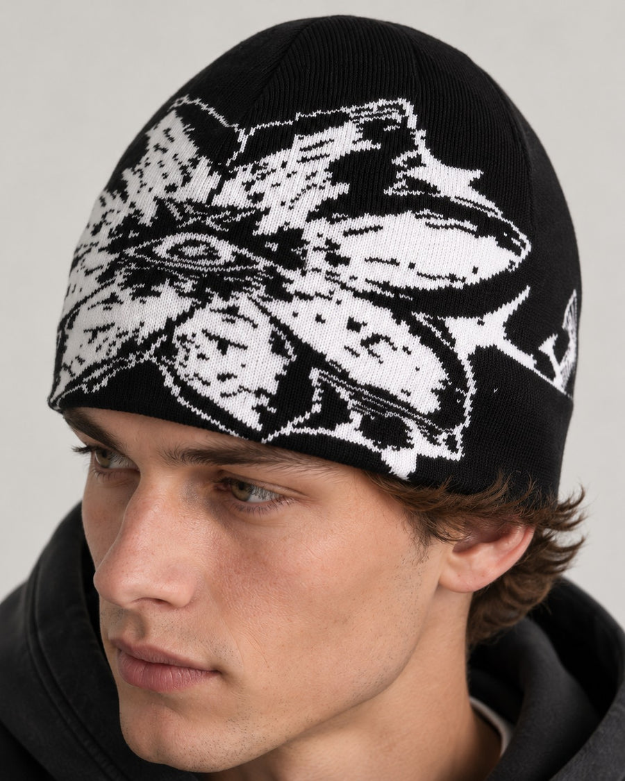 Sableau Jacquard Beanie in Black & White