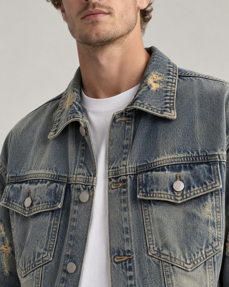Sableau Washed Denim Trucker in Blue