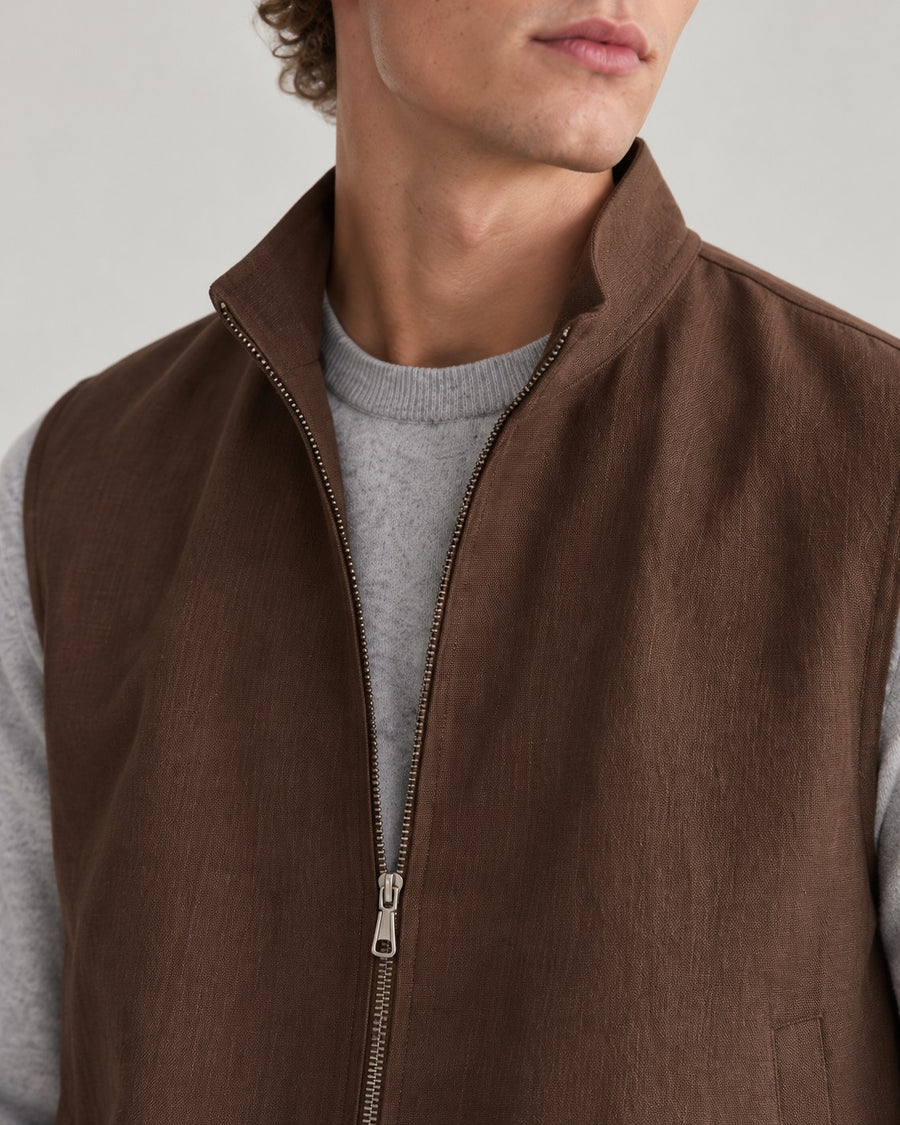 Sableau Linen-Blend Zip Gilet in Brown