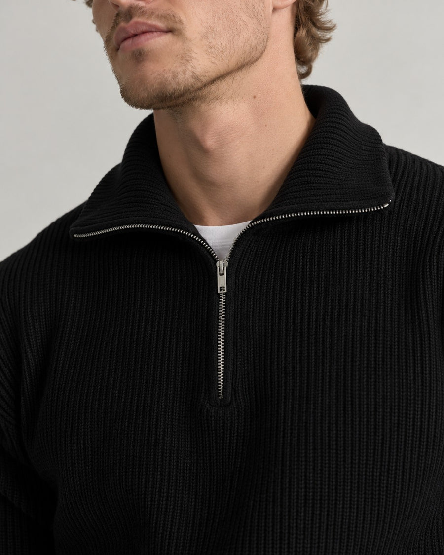 Sableau Ribbed Quarter-Zip Knit in Black