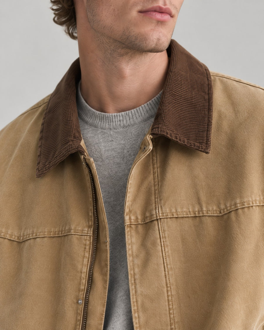 Sableau Corduroy-Collar Work Jacket in Khaki