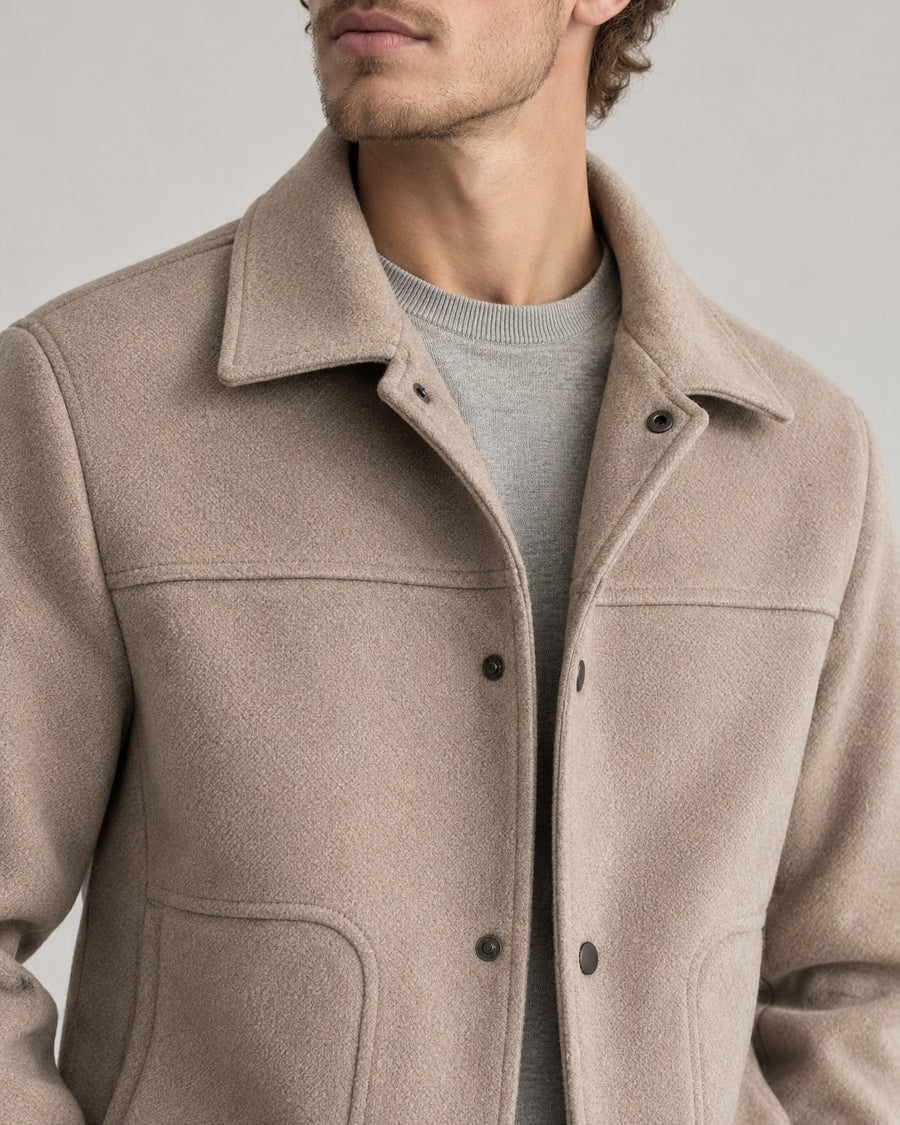Sableau Wool-Blend Trucker Jacket in Camel