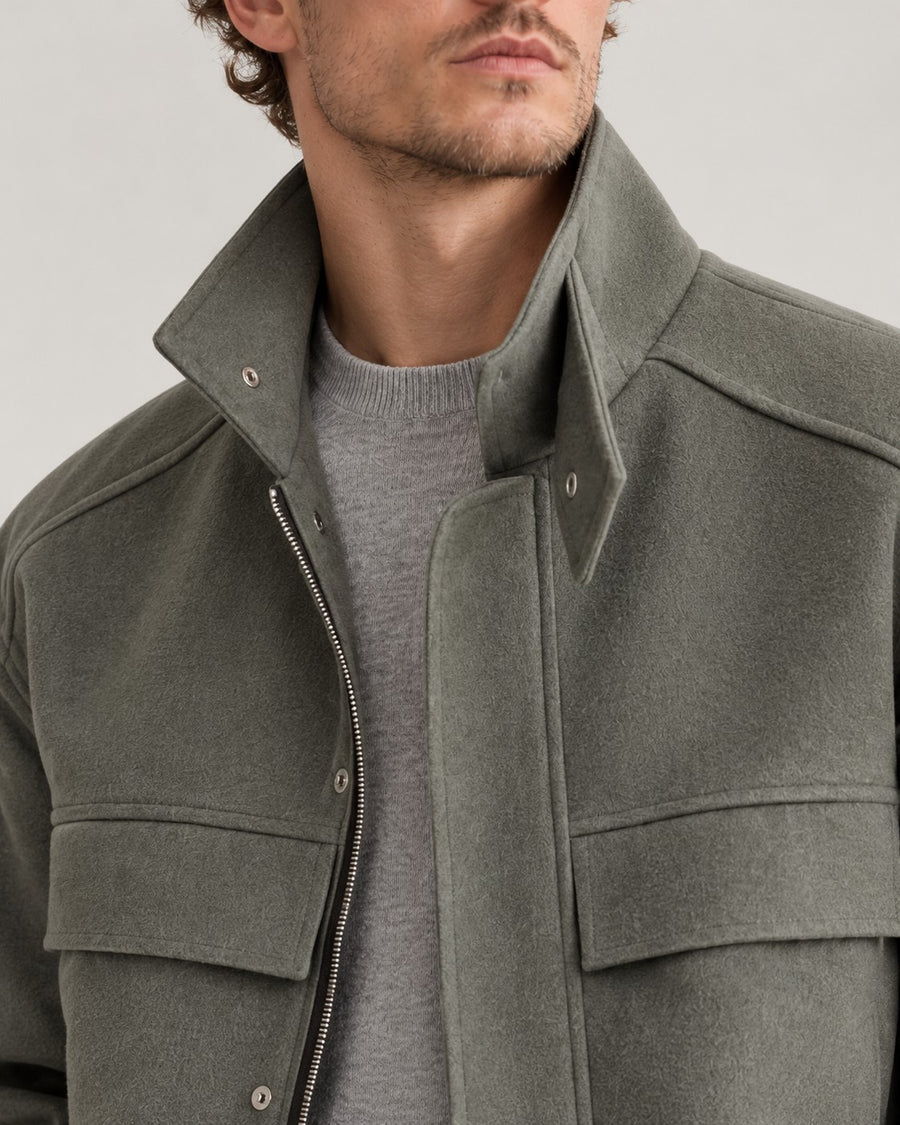 Sableau Wool-Blend Zip Jacket in Green