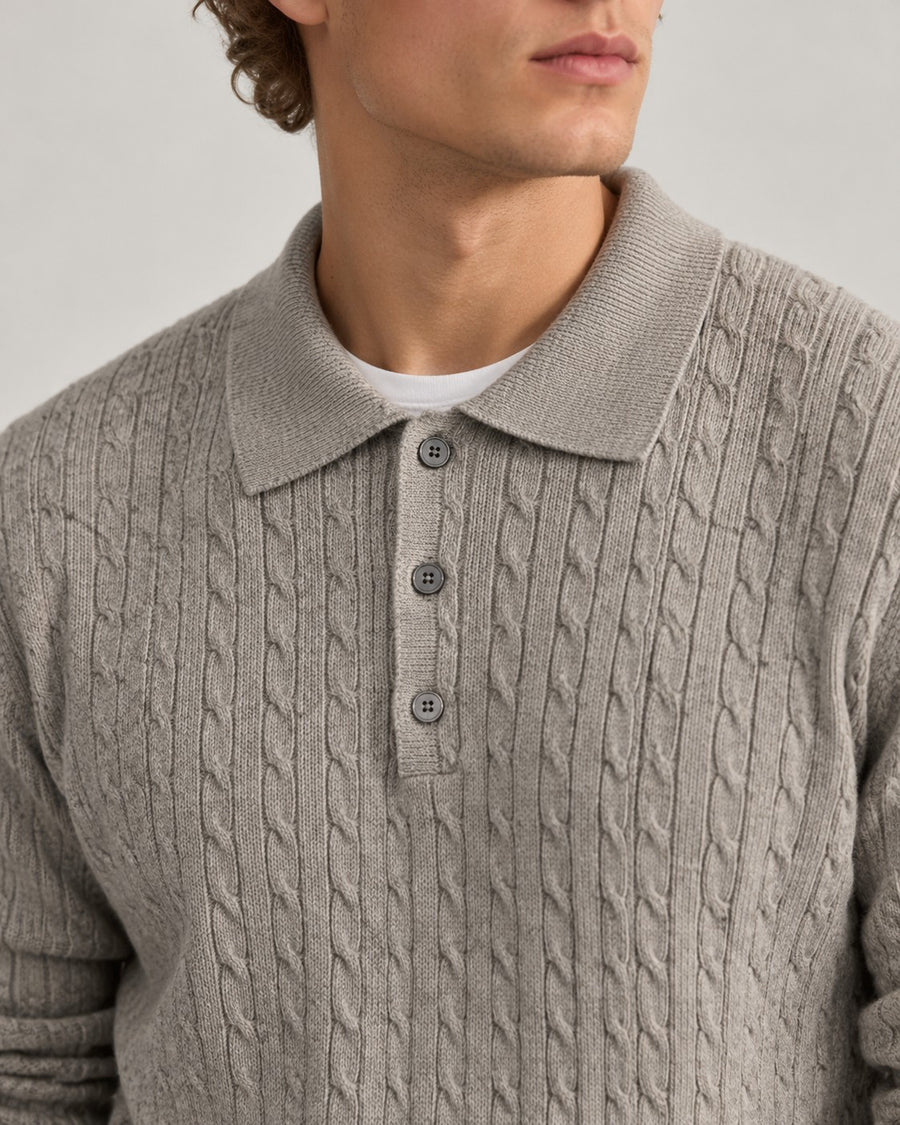 Sableau Cable Knit Polo in Oatmeal