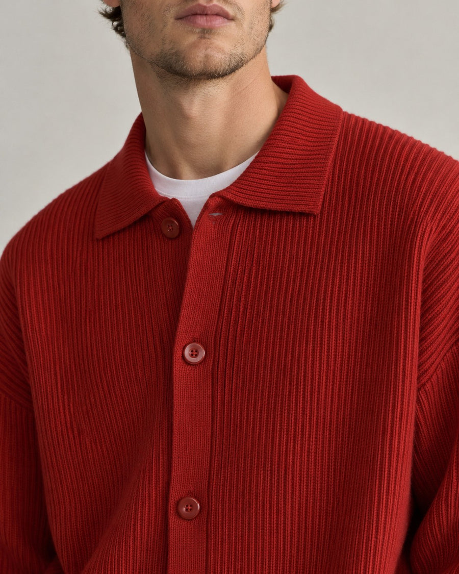 Sableau Ribbed Cardigan Shirt in Red