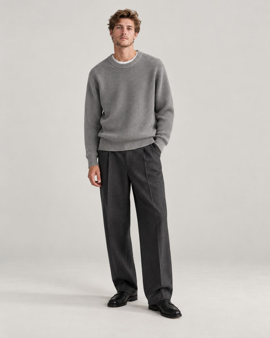Sableau Ribbed Cotton Crew Knit in Grey