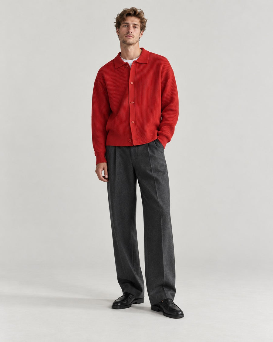Sableau Ribbed Cardigan Shirt in Red