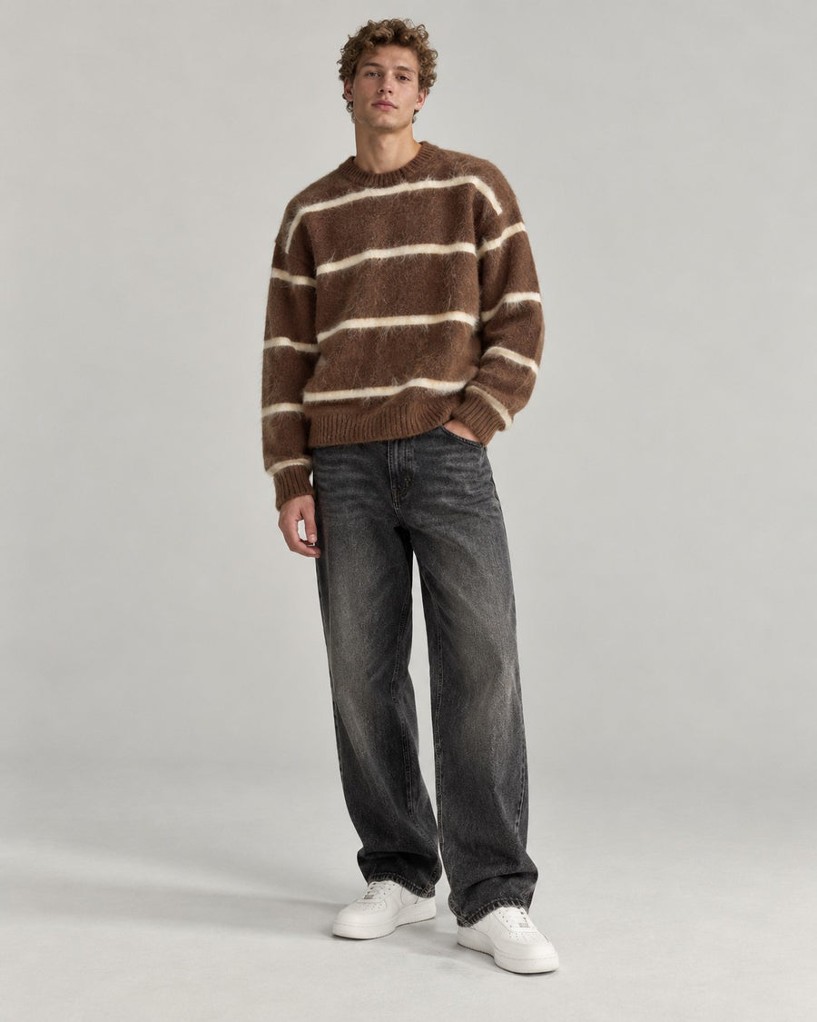 Sableau Striped Mohair-Look Crew in Brown