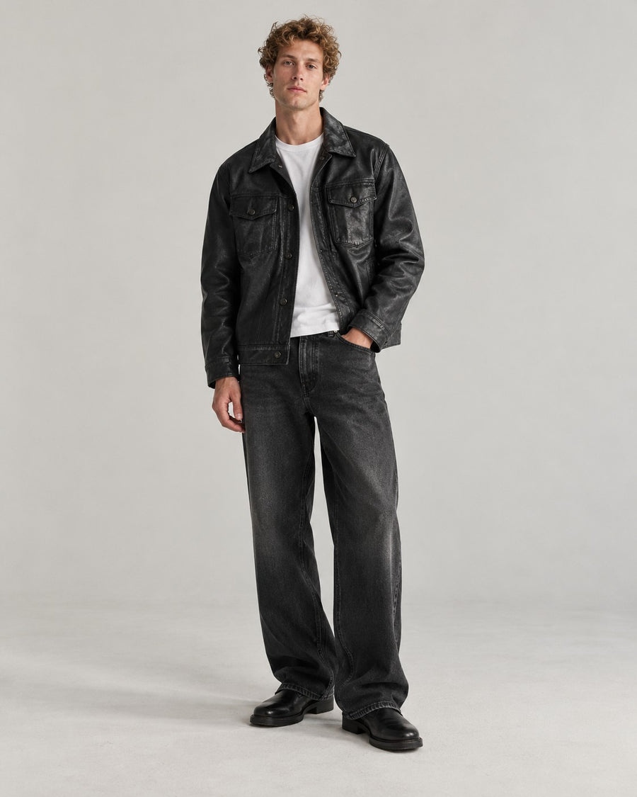Sableau Leather Shirt Jacket in Black