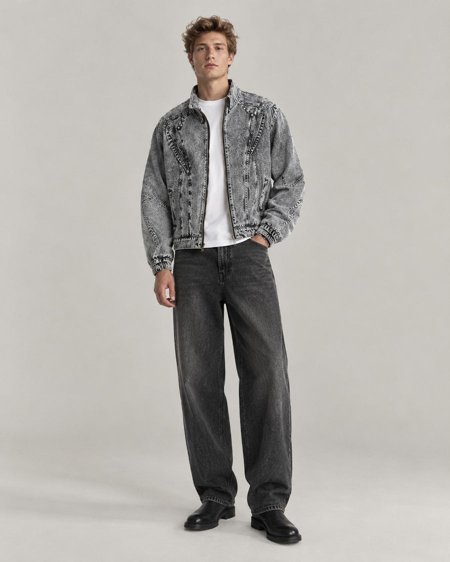 Sableau Acid-Wash Denim Zip Jacket in Grey