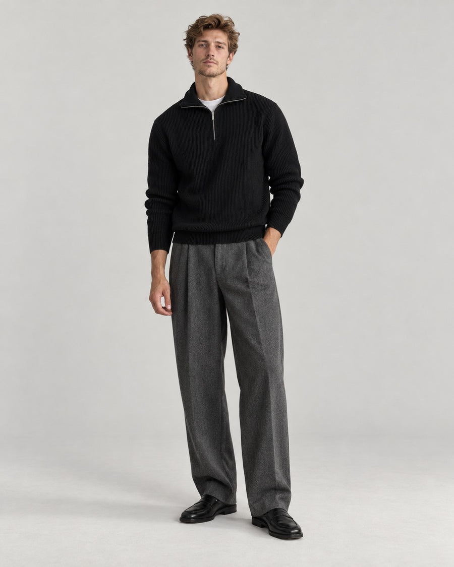 Sableau Ribbed Quarter-Zip Knit in Black