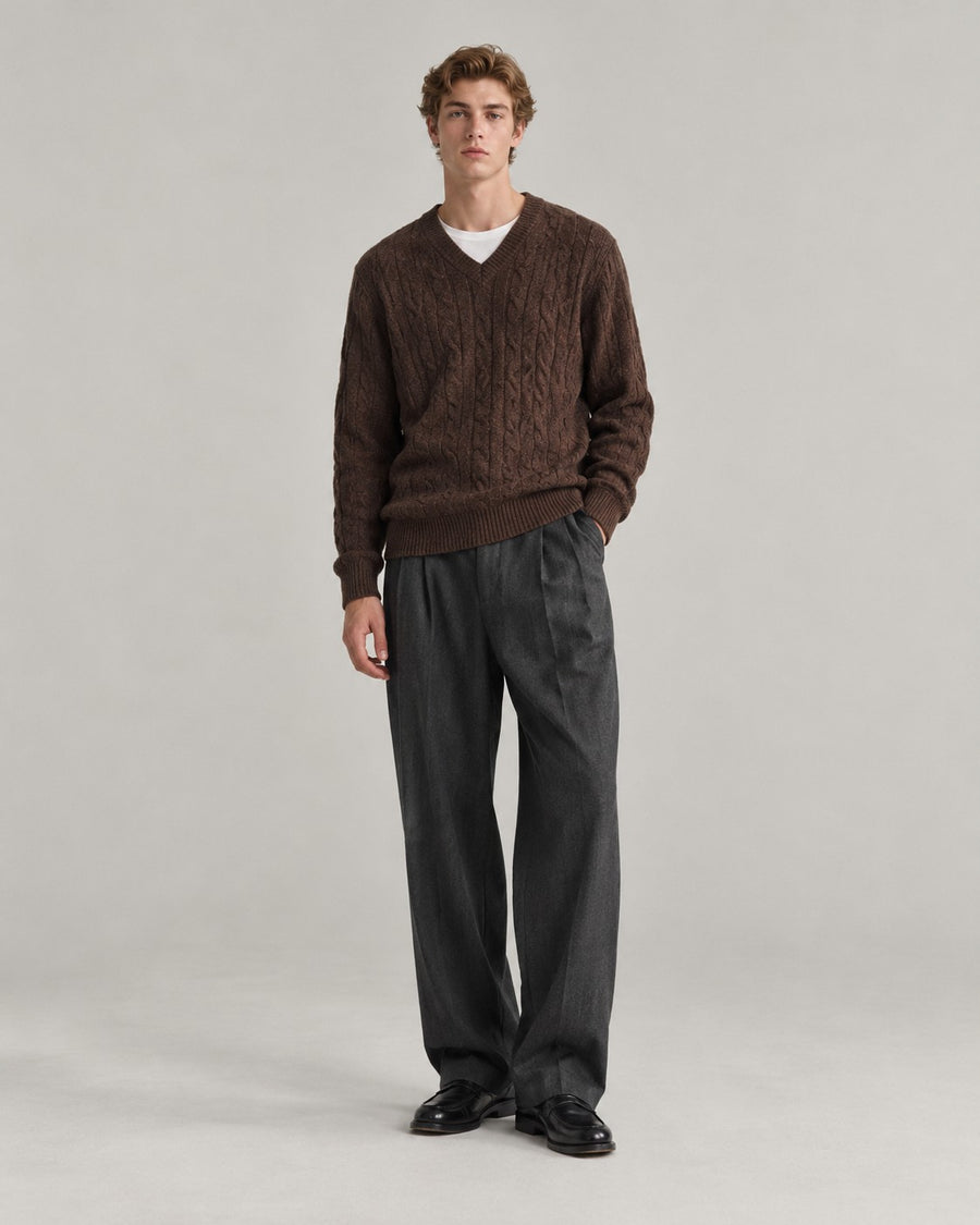 Sableau Cable V-Neck Knit in Coffee